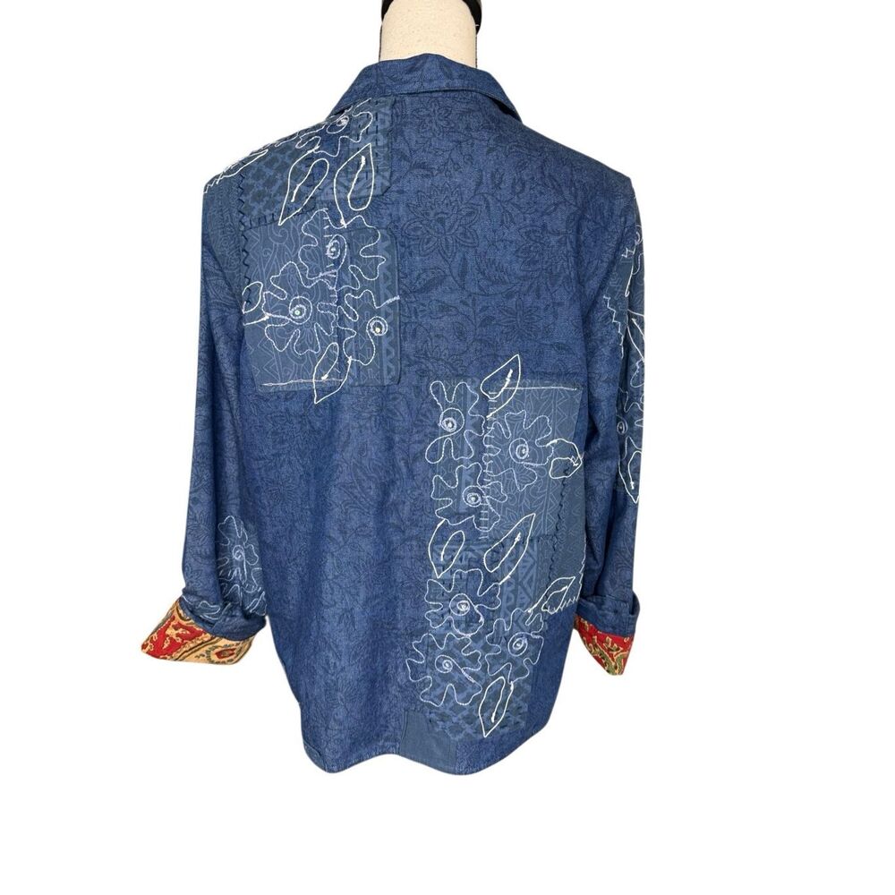 Vintage Coldwater Creek Jacket Blue Denim Embroidered Patchwork Size XL Prairie - Picture 8 of 16